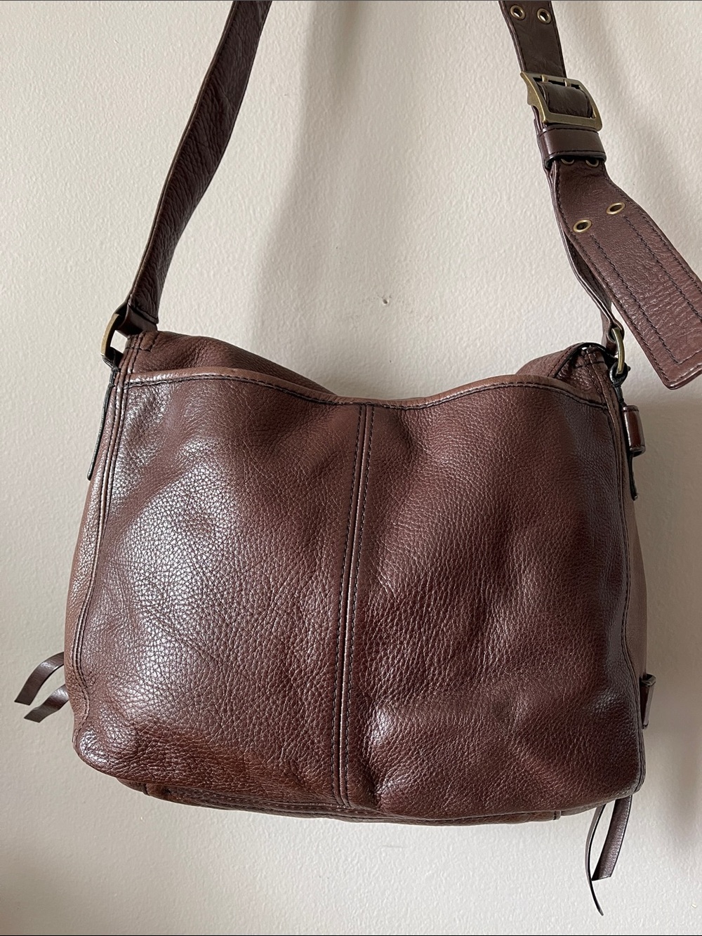 Y2K Banana Republic Dark Brown Pebbled Leather Shoulder Bag - Picture 5 of 14